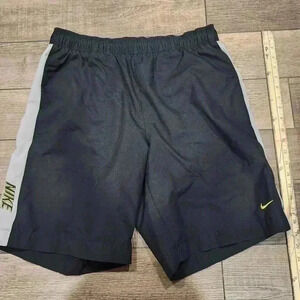 NIKE mens nylon mesh lined shorts Sz Large Black Grey Yellow elastic waist swim